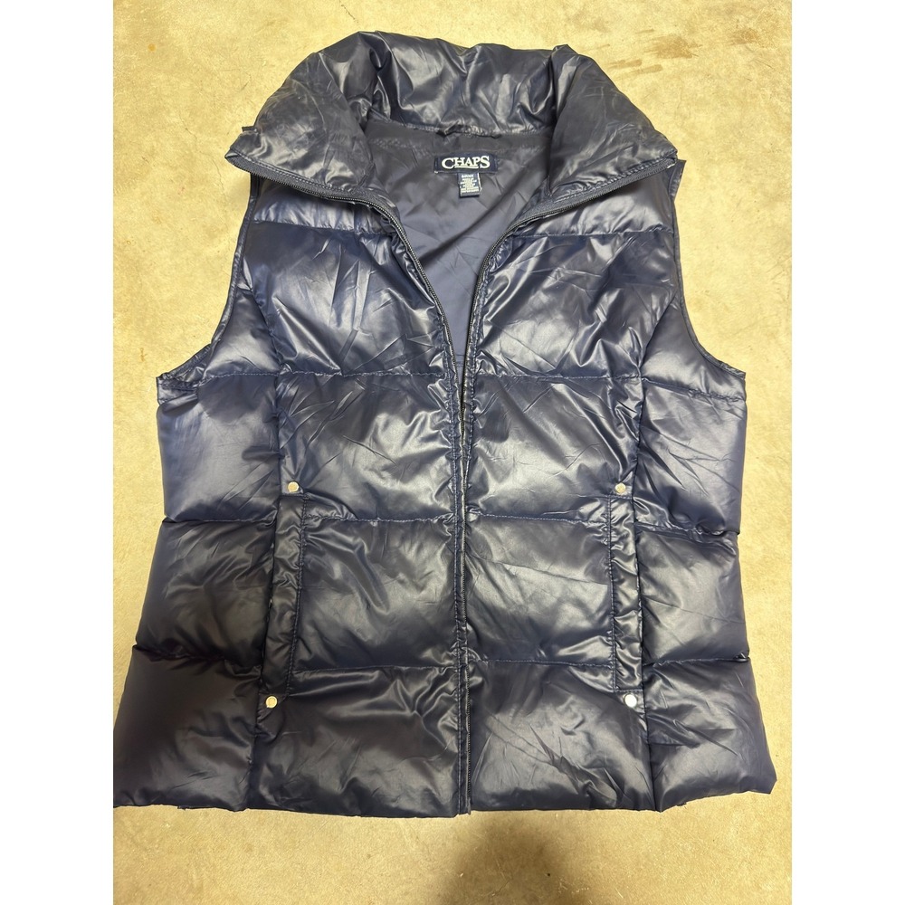 Chaps Mens Puffer Vest Navy Blue Down Fill Quilted‎ Full Zip Sleeveless Jacket S